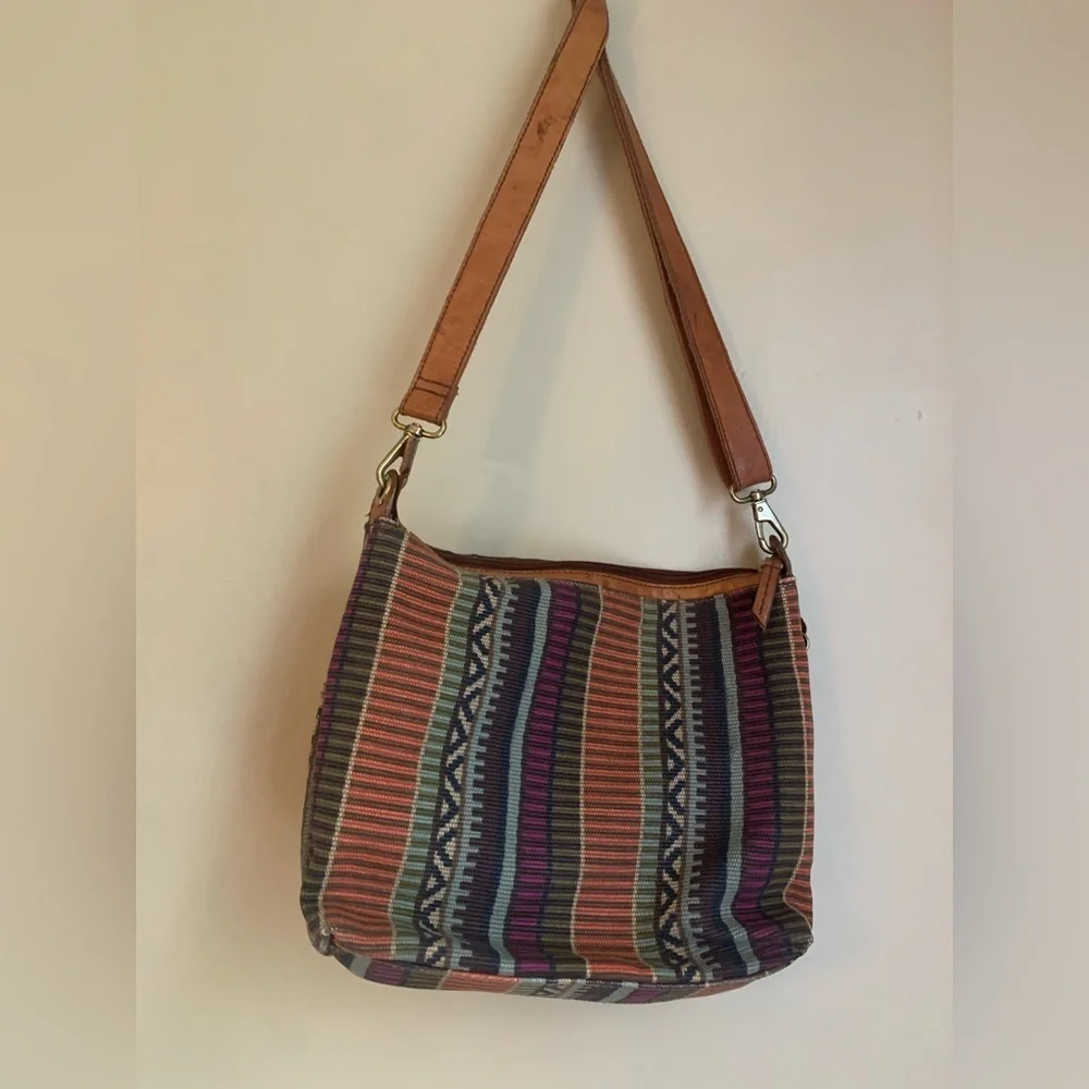 Fossil weaved leather boho bohemian crossbody southwestern grunge festival vtg